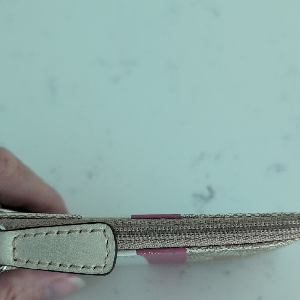 Coach Metallic Card Holder with Pink and White Stripes - Picture 2 of 6